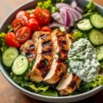 Loaded Grilled Chicken Greek Salad Bowl with Creamy Tzatziki