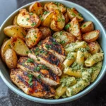 Loaded Herb Grilled Chicken with Creamy Pesto Pasta & Roasted Potatoes