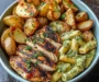 Loaded Herb Grilled Chicken with Creamy Pesto Pasta & Roasted Potatoes
