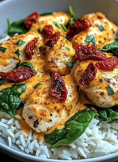Modern Twist Creamy Paprika Chicken with Buttered Rice, Spinach & SunDried Tomatoes