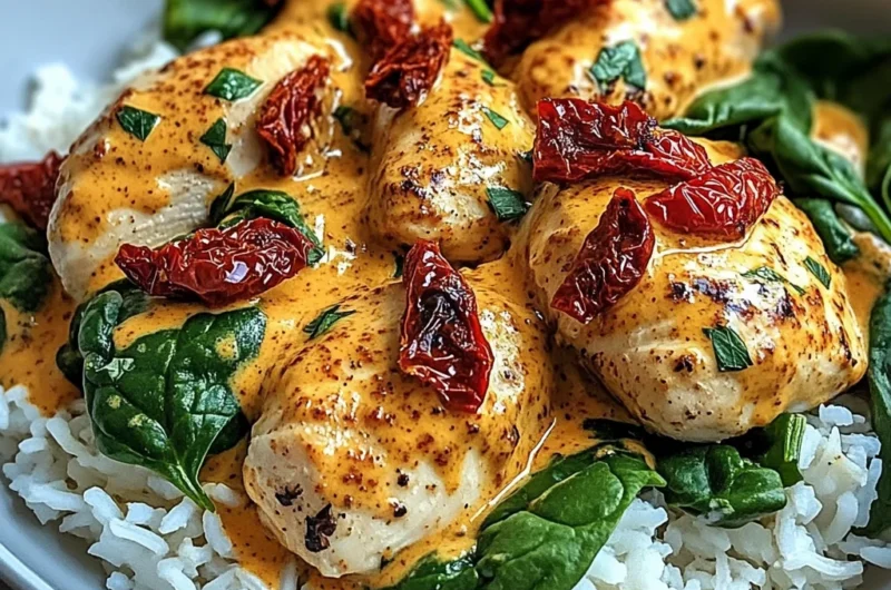 Modern Twist Creamy Paprika Chicken with Buttered Rice, Spinach & SunDried Tomatoes