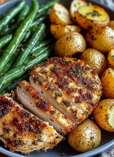 Next-Level Herb-Crusted Chicken with Garlic Potatoes & Green Beans