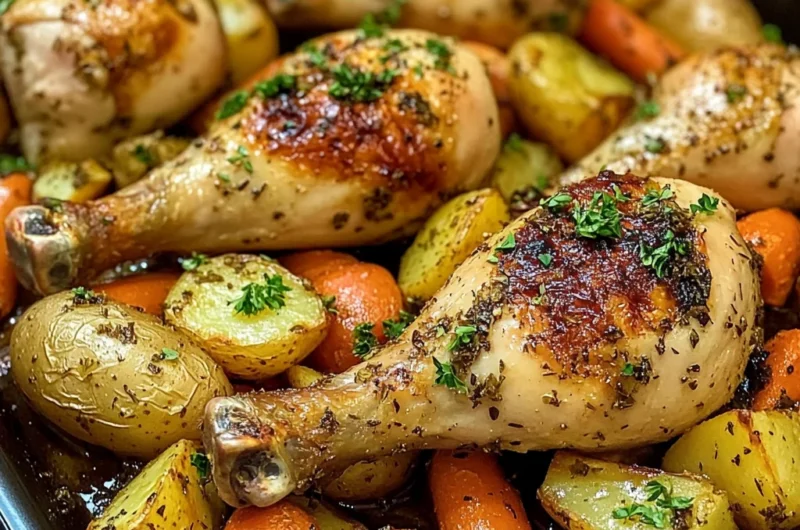 One-Pan Herb Roasted Chicken Drumsticks with Potatoes & Carrots