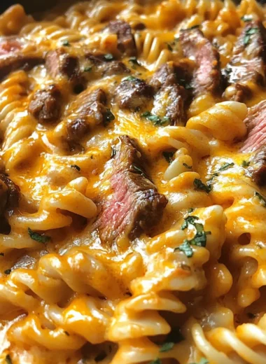 One-Pot Creamy Honey Buffalo Steak Pasta Bake