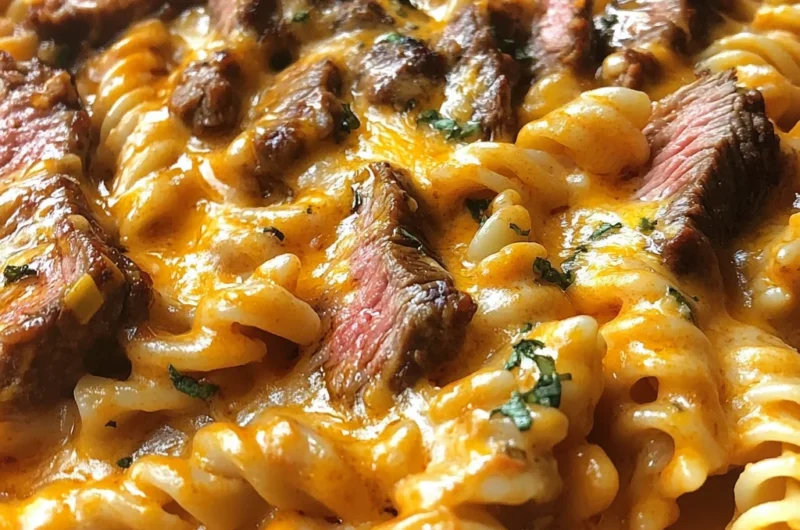 One-Pot Creamy Honey Buffalo Steak Pasta Bake