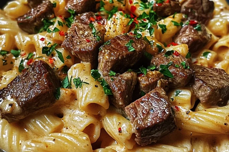 One-Pot Creamy Spicy Garlic Butter Steak & Pasta