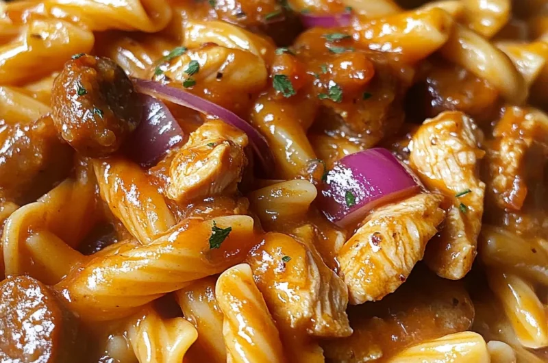 One-Pot Maple Honey BBQ Chicken & Sausage Pasta
