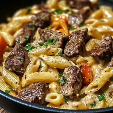 One-Skillet Creamy Cajun Garlic Steak Bites Pasta