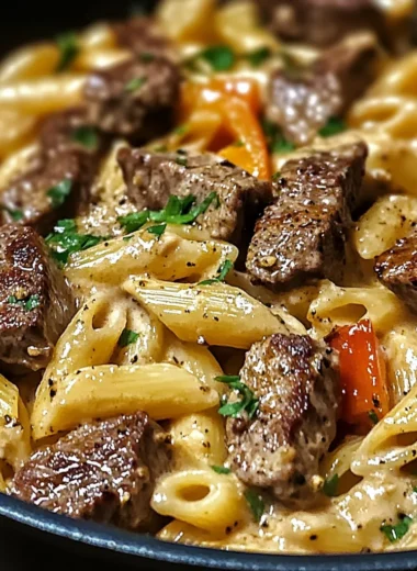 One-Skillet Creamy Cajun Garlic Steak Bites Pasta