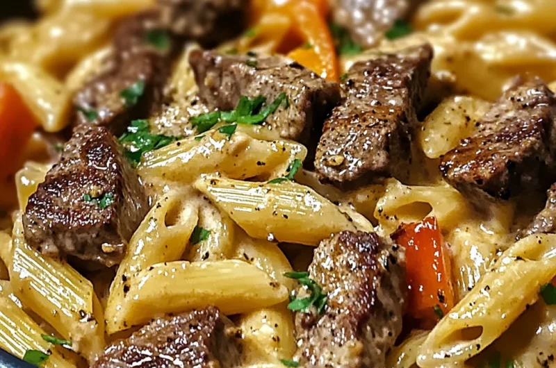One-Skillet Creamy Cajun Garlic Steak Bites Pasta
