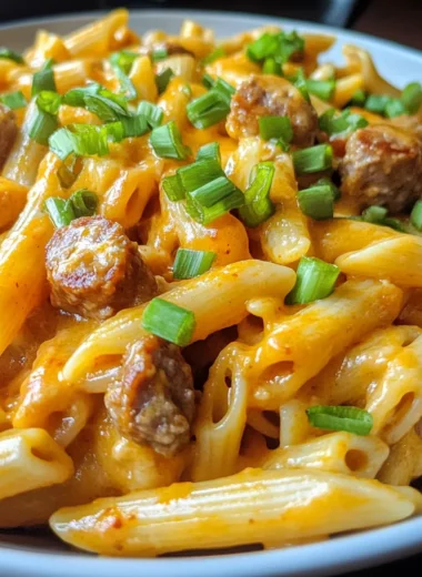 One Pan Creamy Tangy Ranch Buffalo Sausage Pasta