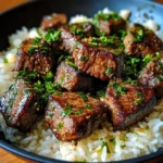 One Skillet Garlic Butter Steak Bites and Rice