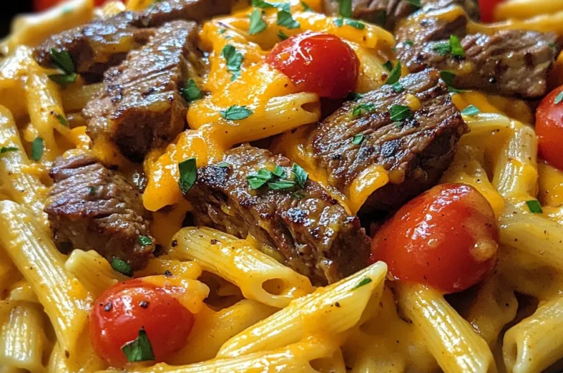 One Skillet Spicy Cajun Cheddar Steak Pasta