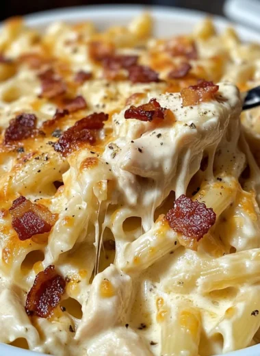Rich and Creamy Chicken Bacon Ranch Pasta Bake