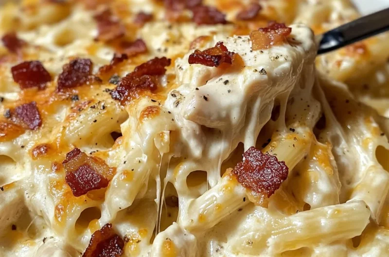 Rich and Creamy Chicken Bacon Ranch Pasta Bake