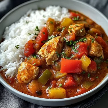Savory Chicken Paprika Stew with Fluffy Rice