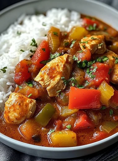 Savory Chicken Paprika Stew with Fluffy Rice