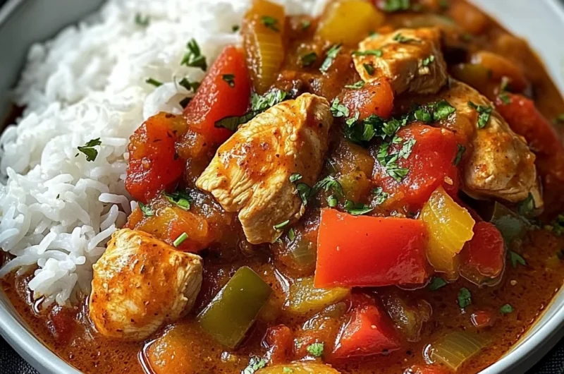 Savory Chicken Paprika Stew with Fluffy Rice