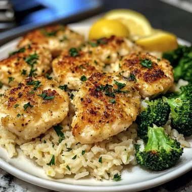 Savory Parmesan Chicken Bites with Garlic Rice and Broccoli