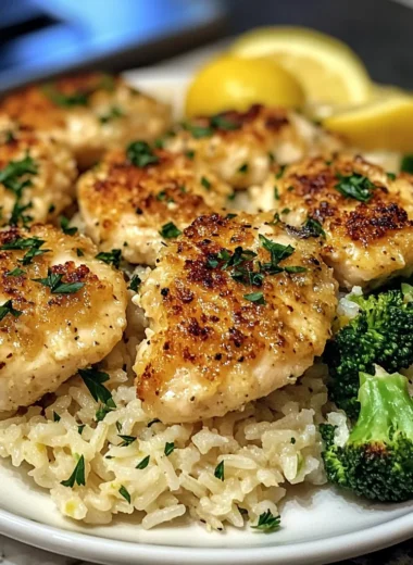 Savory Parmesan Chicken Bites with Garlic Rice and Broccoli
