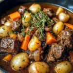 Slow-Cooked Beef Stew with Thyme, Baby Potatoes & Caramelized Veggies