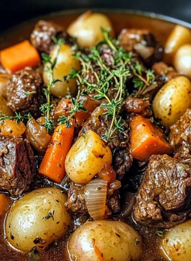 Slow-Cooked Beef Stew with Thyme, Baby Potatoes & Caramelized Veggies