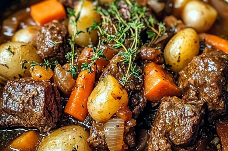 Slow-Cooked Beef Stew with Thyme, Baby Potatoes & Caramelized Veggies