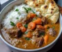 Slow-Cooked Coconut Curry Beef Stew with Jasmine Rice & Naan
