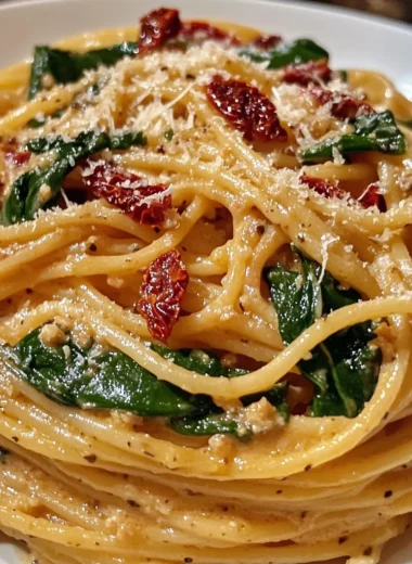 Spaghetti & Spinach with Sun-Dried Tomato Cream Sauce