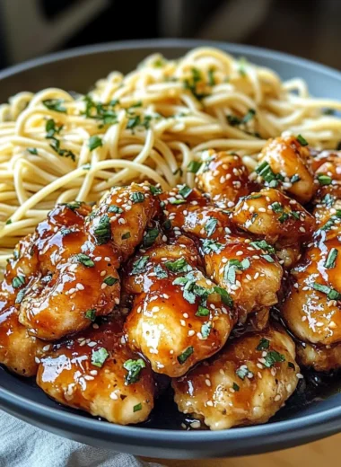 Sticky Honey Garlic Chicken with Garlic Butter Noodles