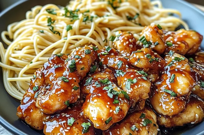 Sticky Honey Garlic Chicken with Garlic Butter Noodles
