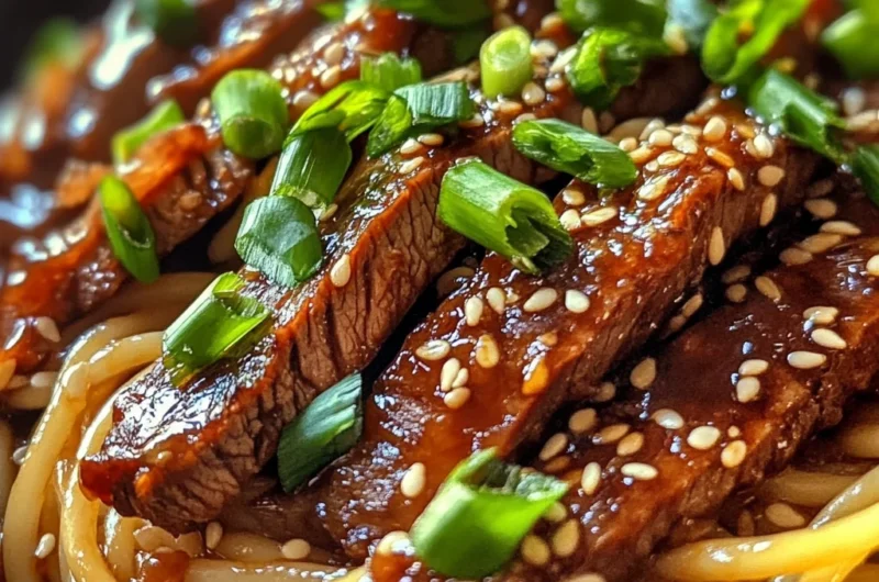 Sticky Sweet Honey Chili Steak Pasta Skillet