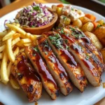 Ultimate BBQ Chicken Breast Plate with Fries, Baby Potatoes & Creamy Slaw