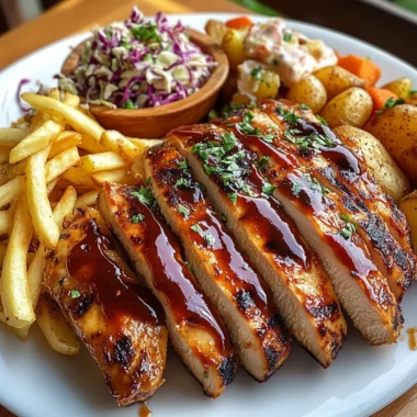 Ultimate BBQ Chicken Breast Plate with Fries, Baby Potatoes & Creamy Slaw