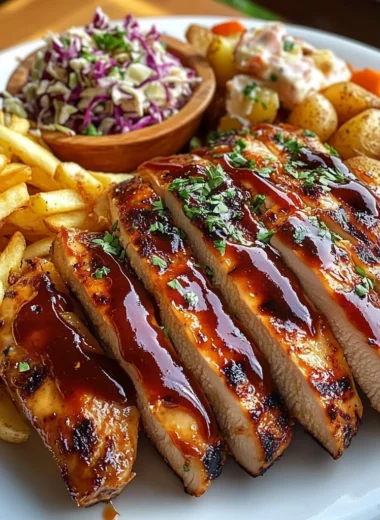Ultimate BBQ Chicken Breast Plate with Fries, Baby Potatoes & Creamy Slaw