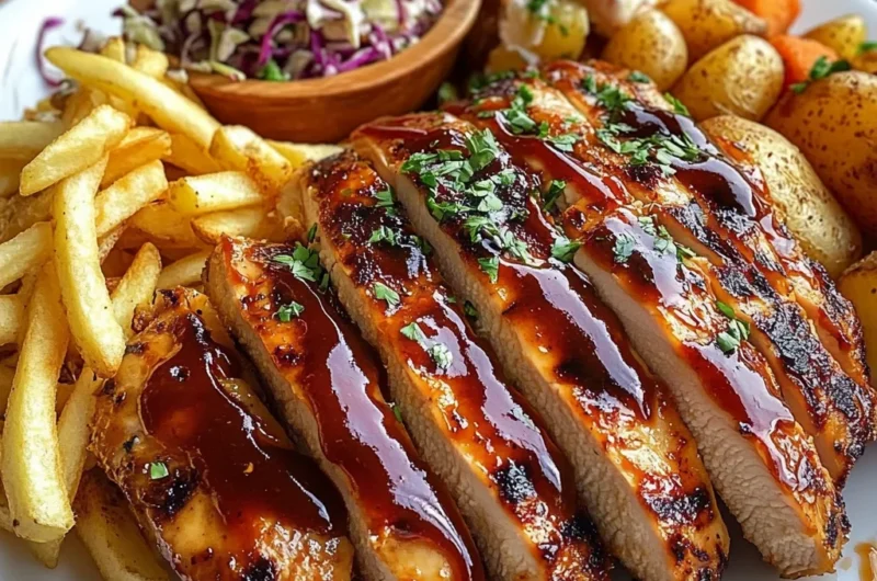 Ultimate BBQ Chicken Breast Plate with Fries, Baby Potatoes & Creamy Slaw
