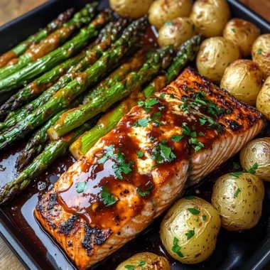Ultimate BBQ Glazed Salmon with Cheesy Asparagus & Roasted Baby Potatoes