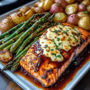 Ultimate BBQ Glazed Salmon with Cheesy Asparagus & Roasted Baby Potatoes