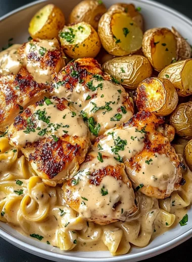 Ultimate Creamy Chicken with Roasted Potatoes & Pasta