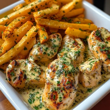 Ultimate Creamy Herb Chicken Bites with Garlic Fries