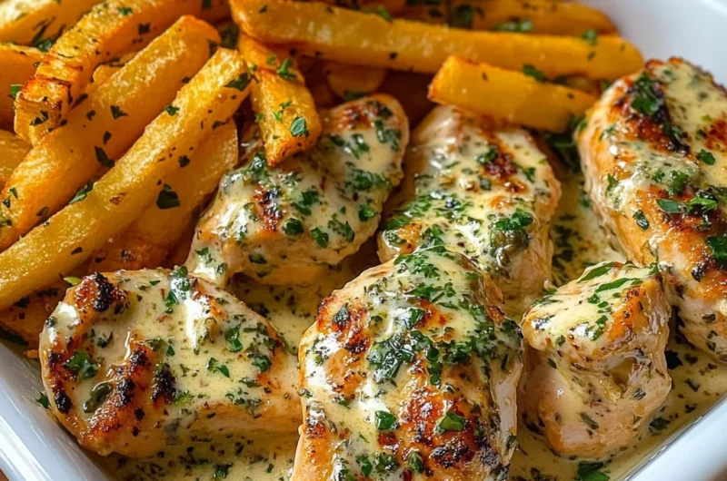 Ultimate Creamy Herb Chicken Bites with Garlic Fries