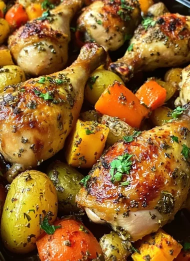 Ultimate Garlic Herb Roasted Drumsticks with Veggie Medley