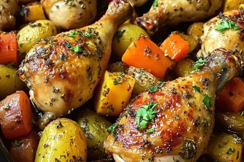 Ultimate Garlic Herb Roasted Drumsticks with Veggie Medley