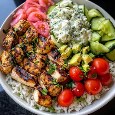 Ultimate Mediterranean Chicken Rice Bowl with Tzatziki & Feta
