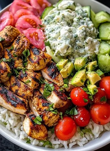 Ultimate Mediterranean Chicken Rice Bowl with Tzatziki & Feta