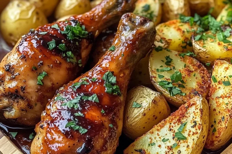 Ultimate Sticky Garlic Chicken Drumsticks & Crispy Potato Wedges