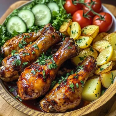 Ultimate Sticky Garlic Chicken Drumsticks & Crispy Potato Wedges