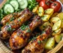 Ultimate Sticky Garlic Chicken Drumsticks & Crispy Potato Wedges