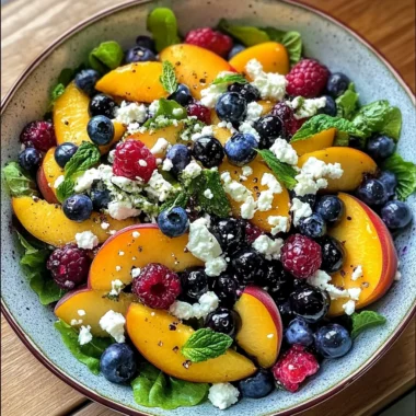 Vibrant Blueberry & Peach Salad with Creamy Feta & Honey Vinaigrette