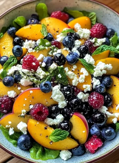 Vibrant Blueberry & Peach Salad with Creamy Feta & Honey Vinaigrette